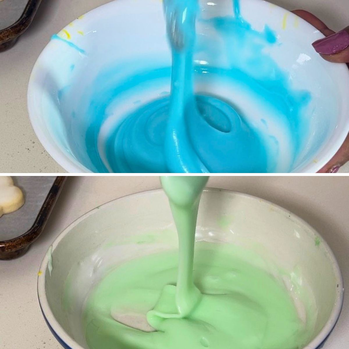 2 ingredients sugar glaze for cookies on the table.