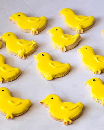 Yellow chick frosted cookies.