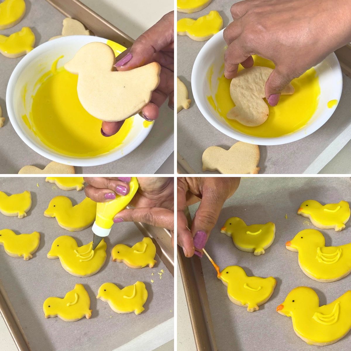 Progress pictures how to make Easter chic sugar cookies.