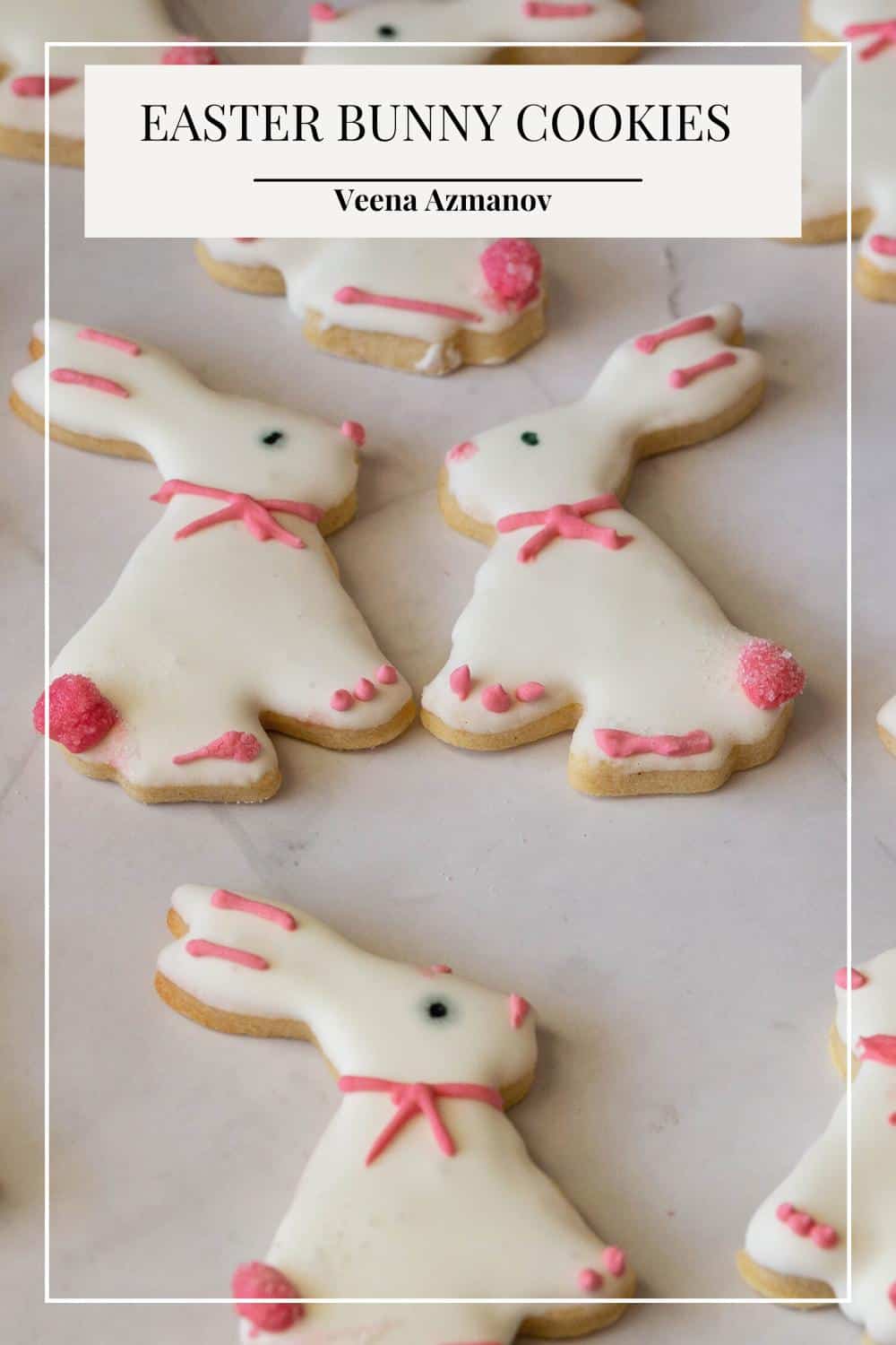Pinterest image for Bunny sugar cookies with royal icing.