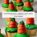 Pinterest image for Easter cupcakes with frosting carrots.