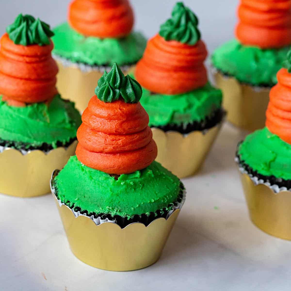 Cupcake for Easter with buttercream carrots.
