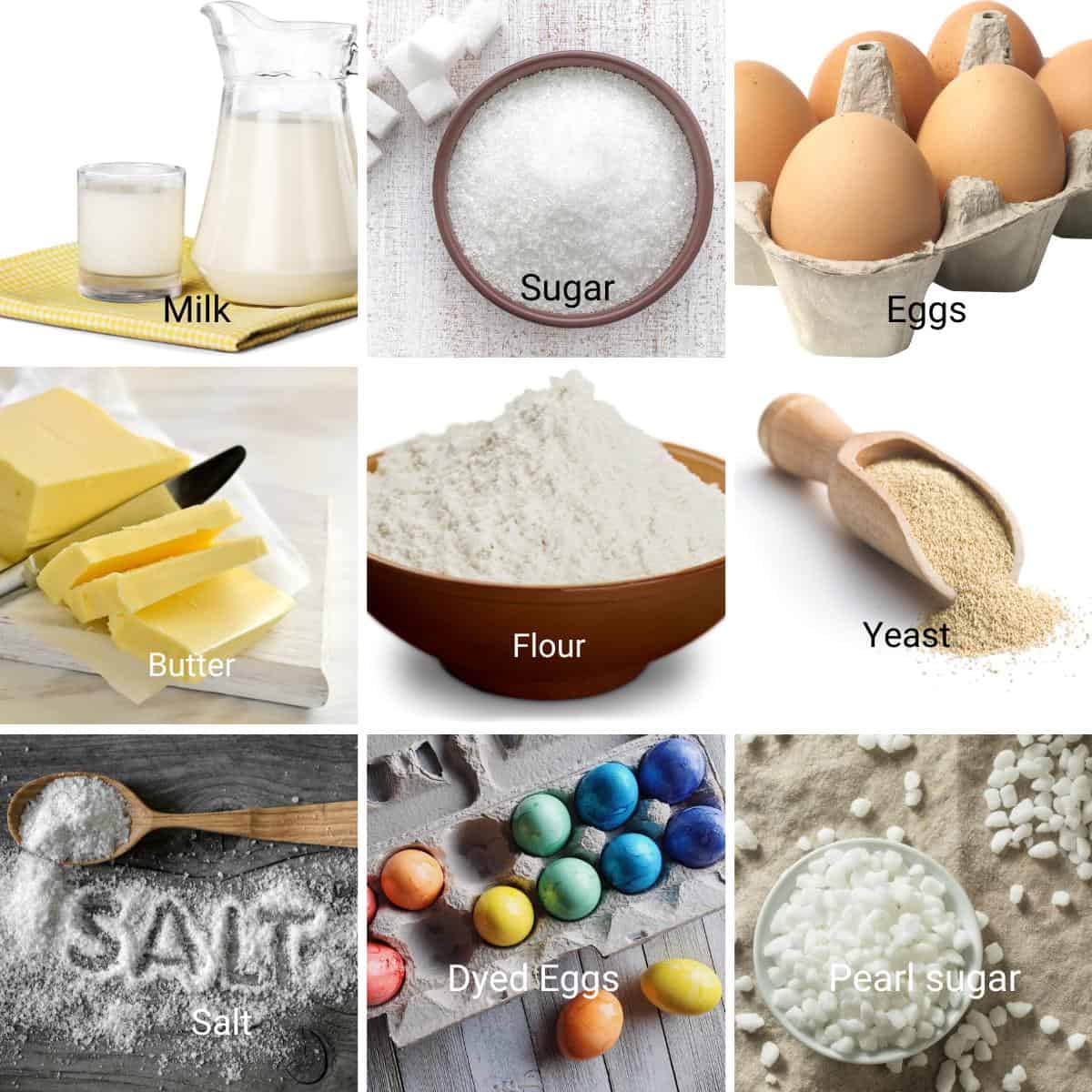 Ingredients for making Easter bread.