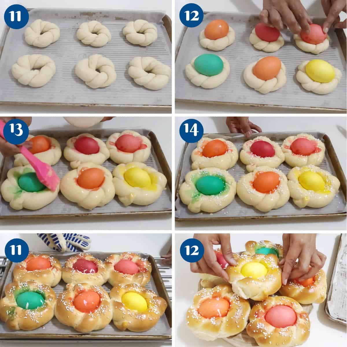 Progress Pictures baking the bread with colored eggs.