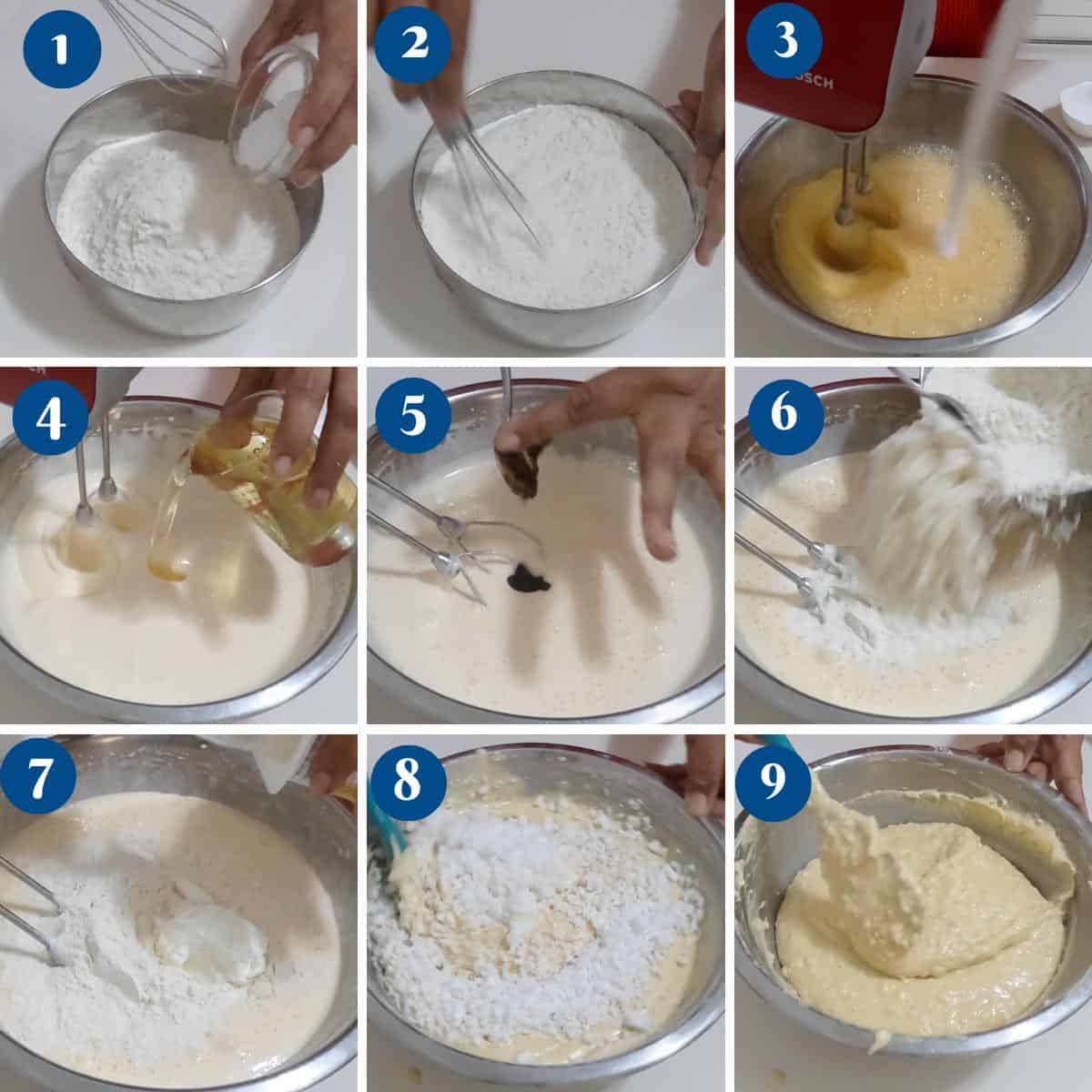 Progress pictures making the coconut cake recipe.