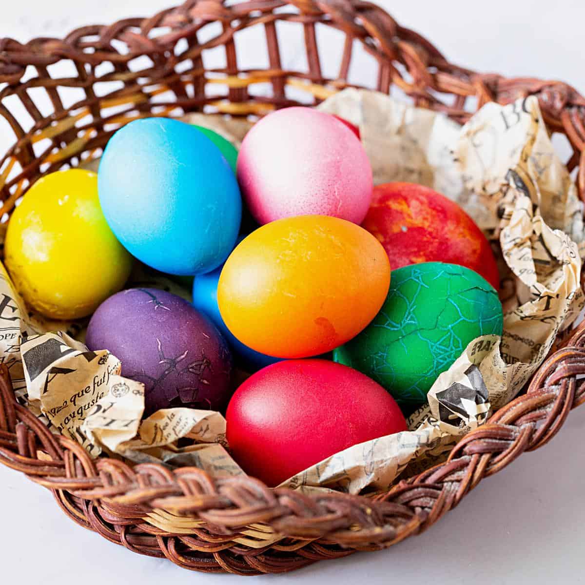 Basket with Easter Eggs dyed with food color.