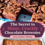 Pinterest image best chocolate brownies with shiny crust on top.