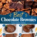 Pinterest image best chocolate brownies with shiny crust on top.