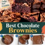 Pinterest image best chocolate brownies with shiny crust on top.