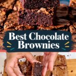 Pinterest image best chocolate brownies with shiny crust on top.