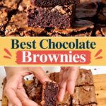 Pinterest image best chocolate brownies with shiny crust on top.
