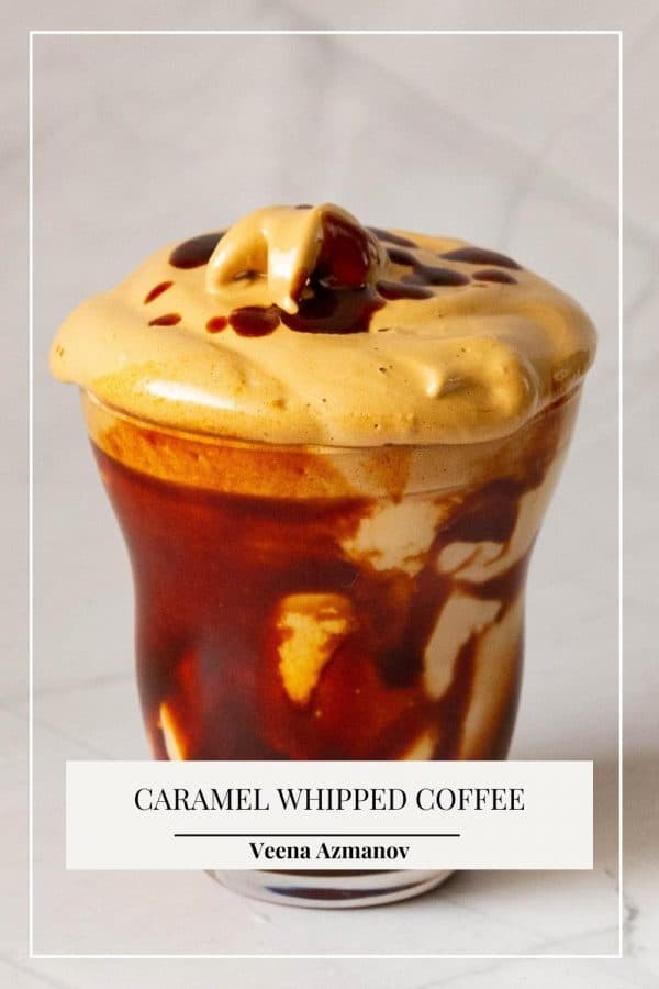 Pinterest image for whipped caramel coffee.