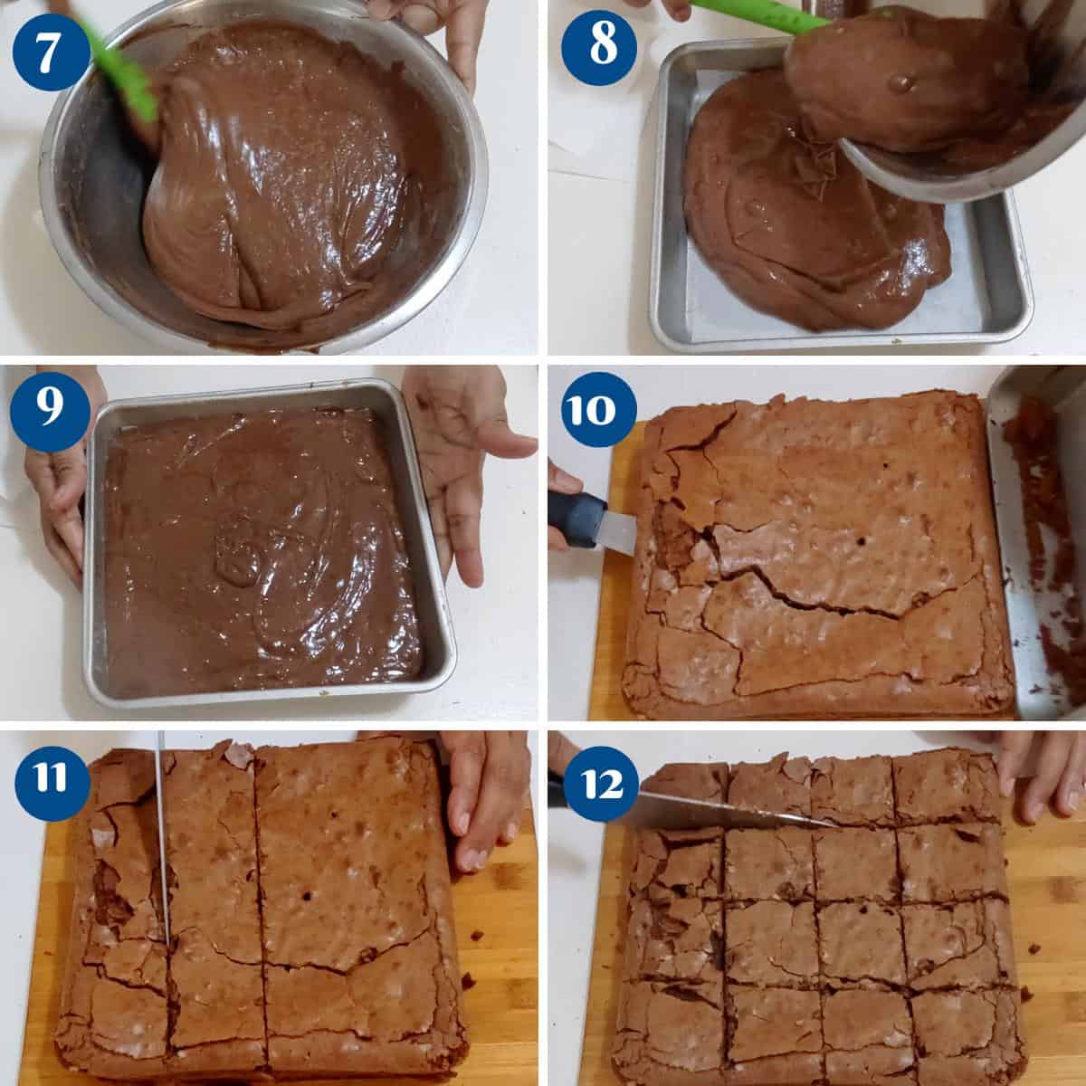Progress pictures baking brownies.