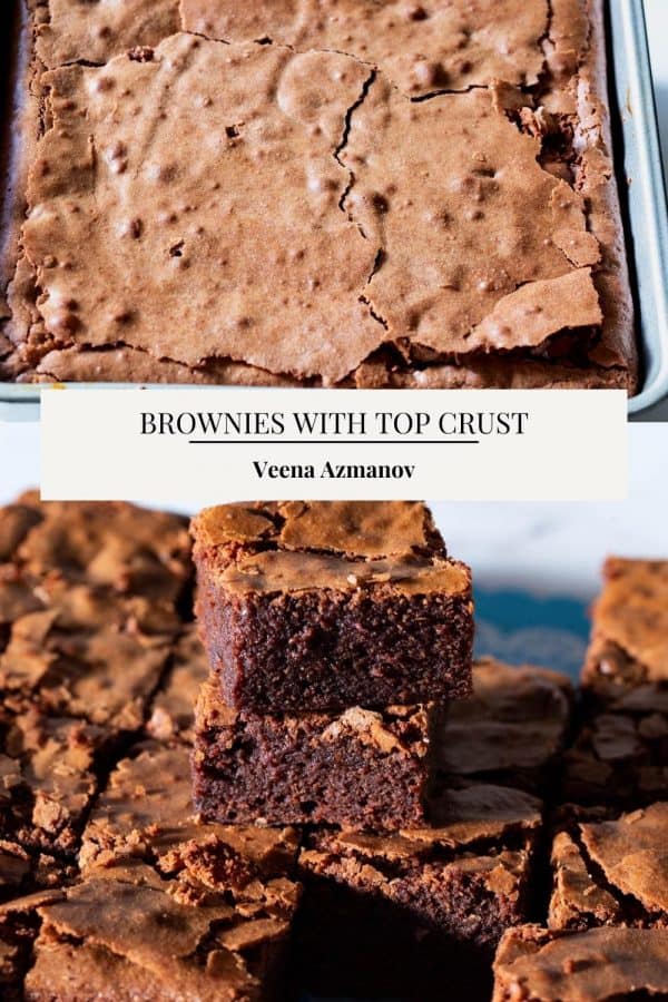 Pinterest image for brownies with top crust.