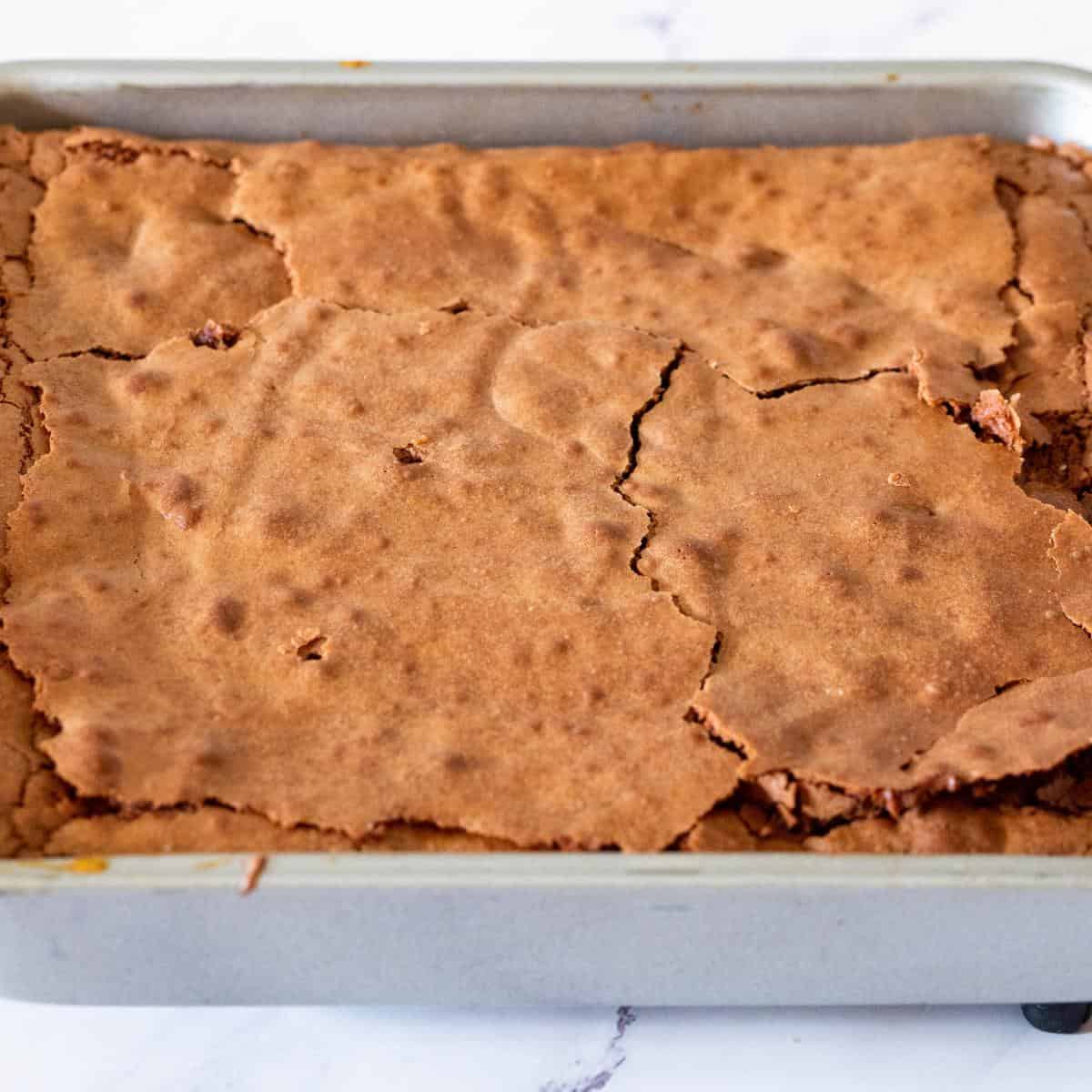 A baking pan with brownies.