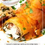 Pinterest image for strudel with goat cheese.