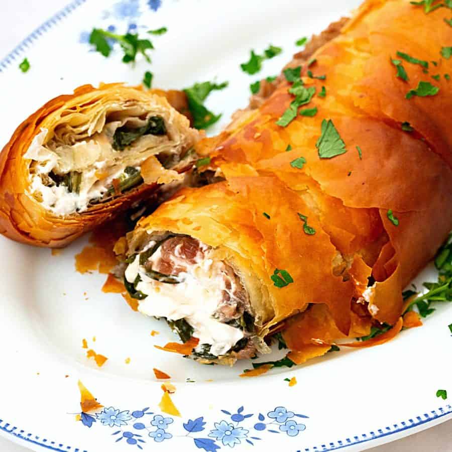 A strudel with spinach and goat cheese.