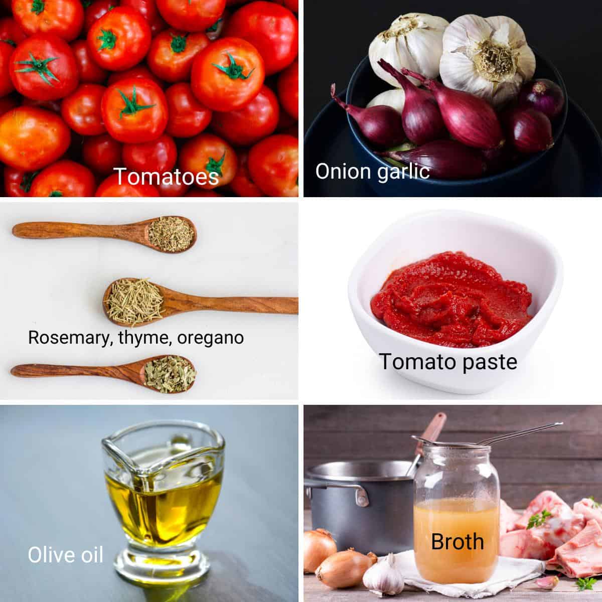 Ingredients for making roasted tomato sauce.