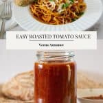 Pinterest image for tomato sauce with roasted tomatoes.