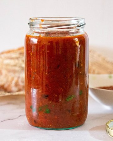 A jar with tomato sauce.