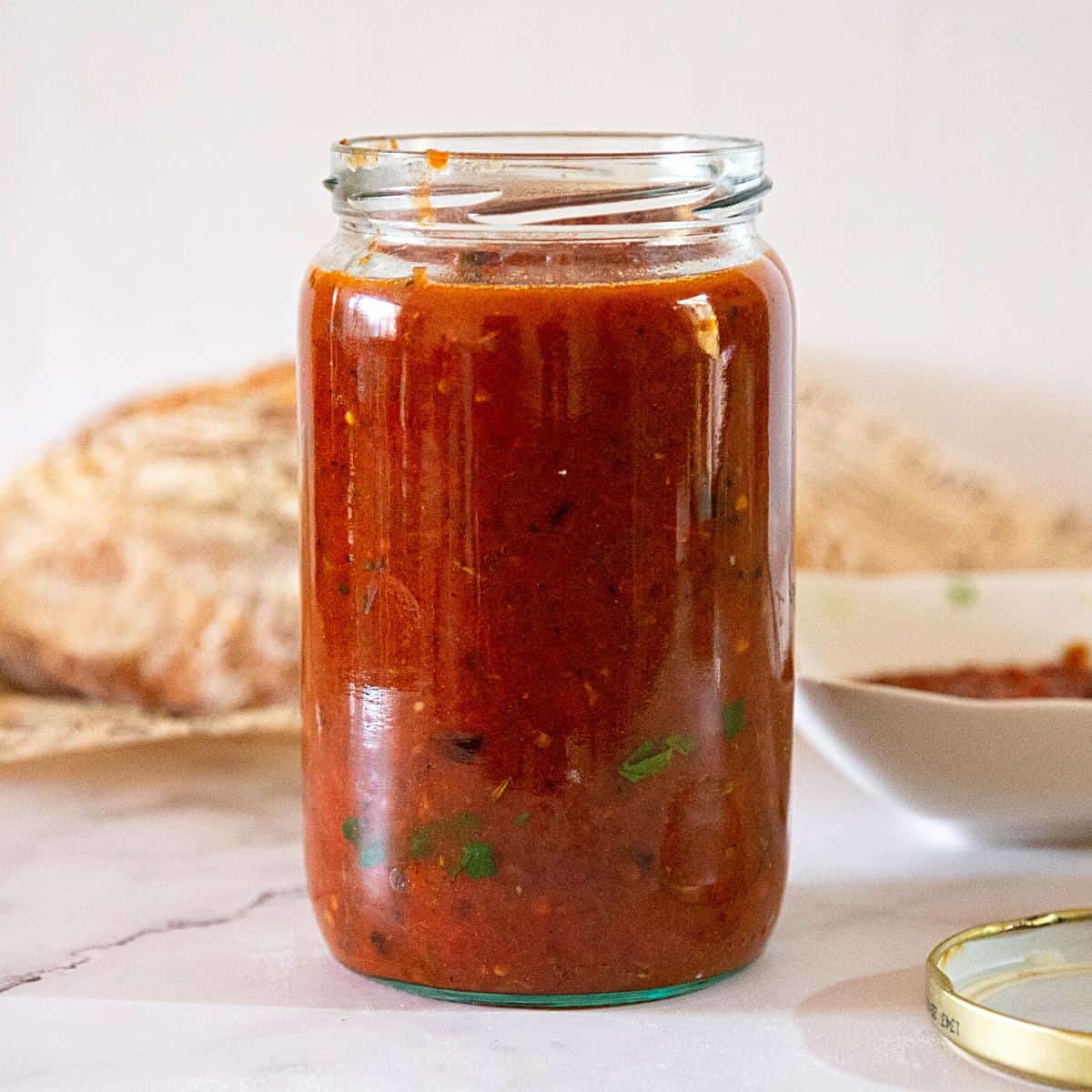A jar with tomato sauce.