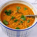 A casserole with curry lentils.