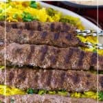 Pinterest image for kofta ground beef kebabs.