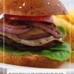 A Pinterest image for Portobello mushroom burger.