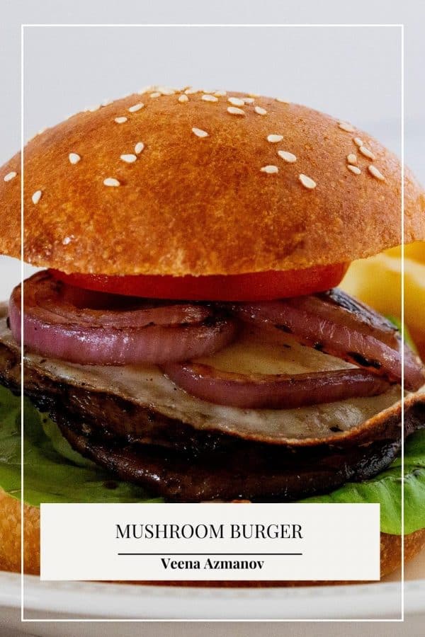A Pinterest image for mushroom burger.