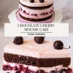 Pinterest image for chocolate cake with cherry mousse.
