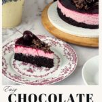 Pinterest image for chocolate cherry mousse cake.