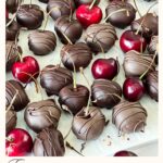Pinterest image for chocolate-dipped cherries.