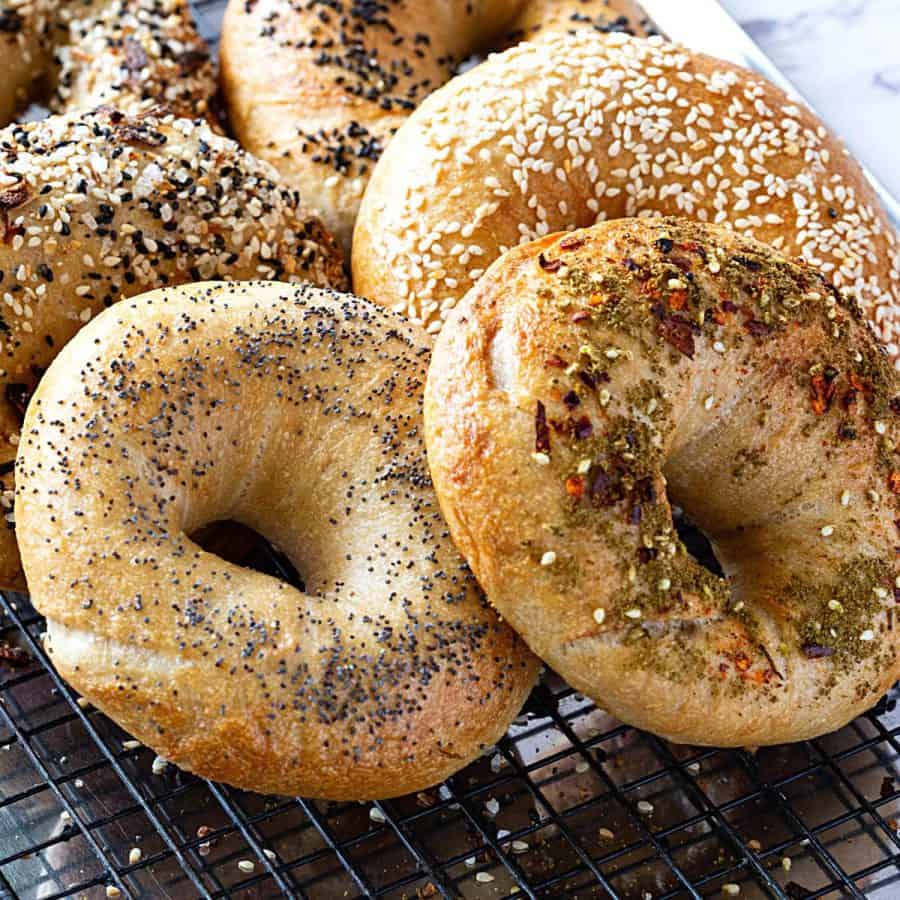 Bagels with sourdough and different toppings.
