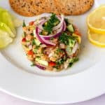 An individual serving of ceviche.