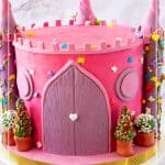 A single-tier princess castle cake.