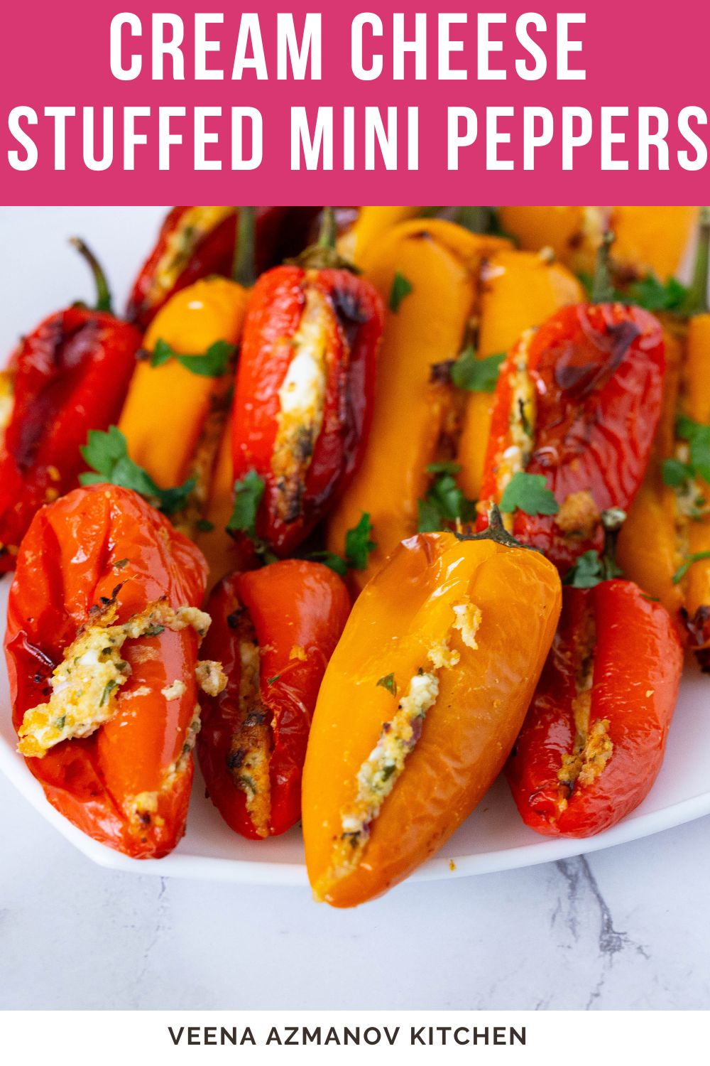 Pinterest image for Cream Cheese Stuffed Mini Peppers.