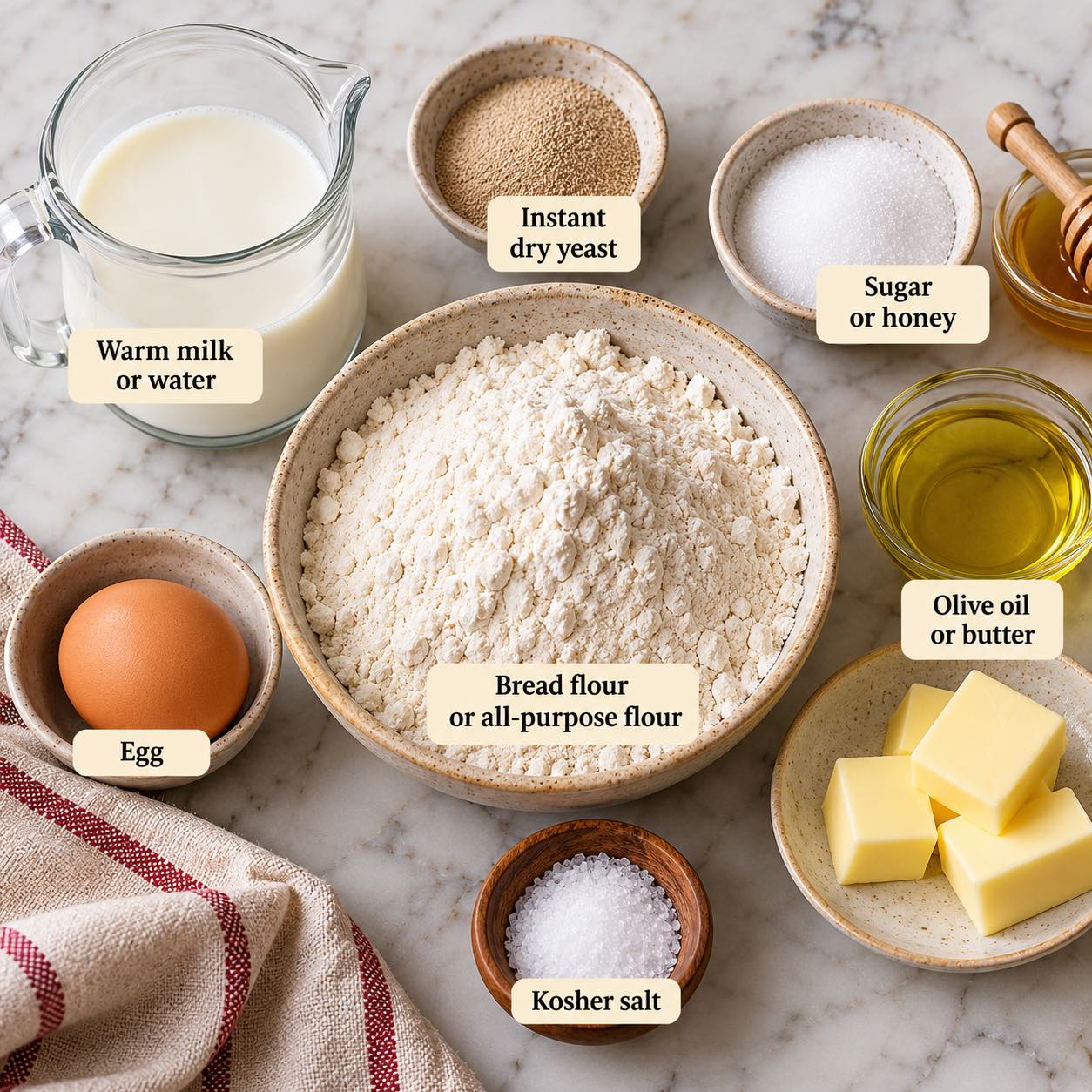 Ingredients for making Homemade Slider Buns.