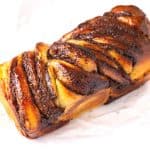 A braided babka on the table.