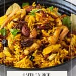 Pinterest image for saffron pilaf.