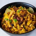 A bowl with rice saffron pilaf.