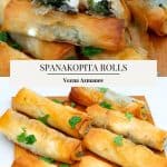 Pinterest image for spanakopita with spinach and goat cheese.