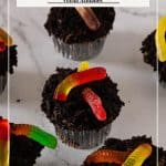 Pinterest image for Halloween wormy cupcakes.