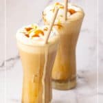 Pinterest image for caramel latte in the glass.