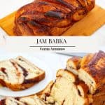 Pinterest image for strawberry jam babka.