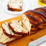 A sliced babka on the table.