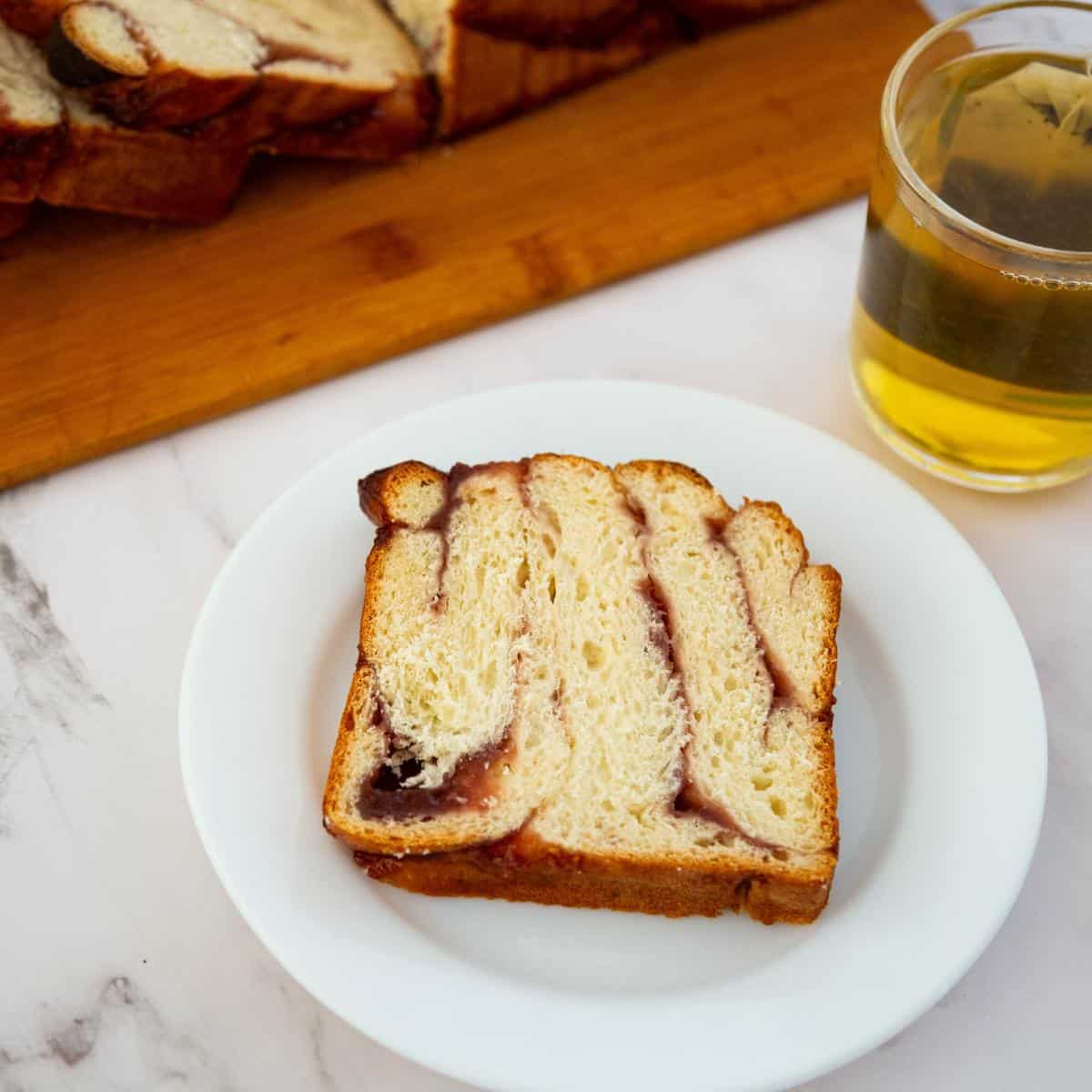A slice of jam babka.