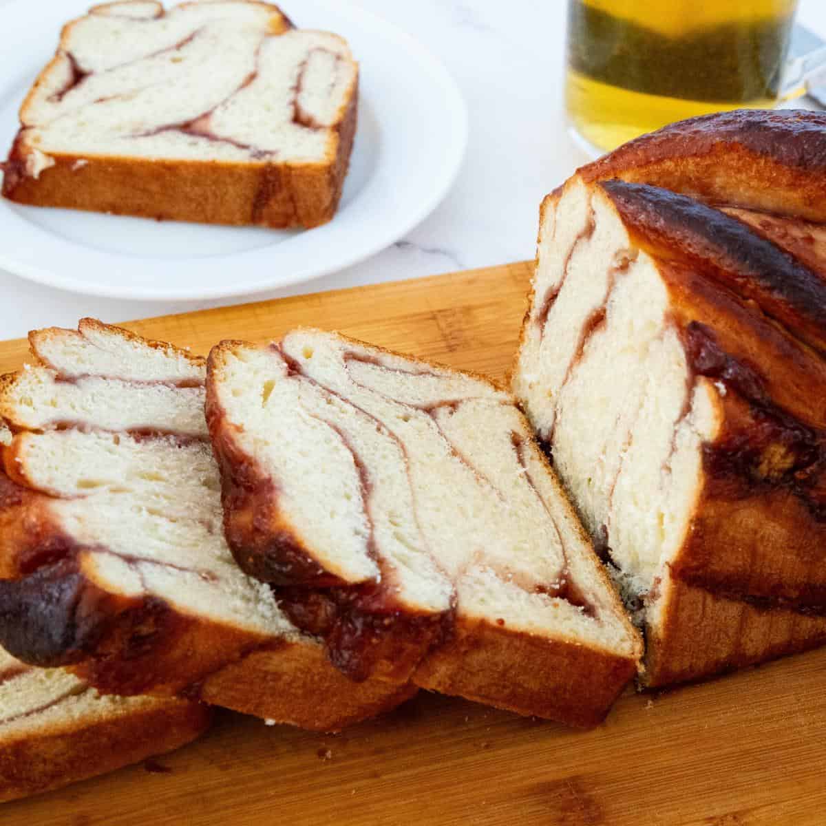 A few slices of jam babka.