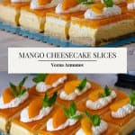 Pinterest image for mango cheesecake slice.