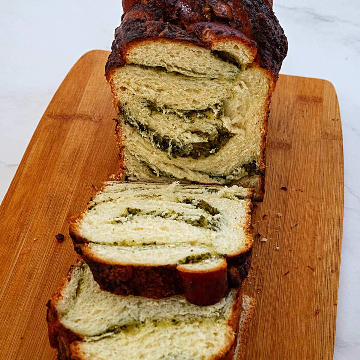 Sliced babka on a table.