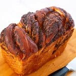 A baked babka on the table.